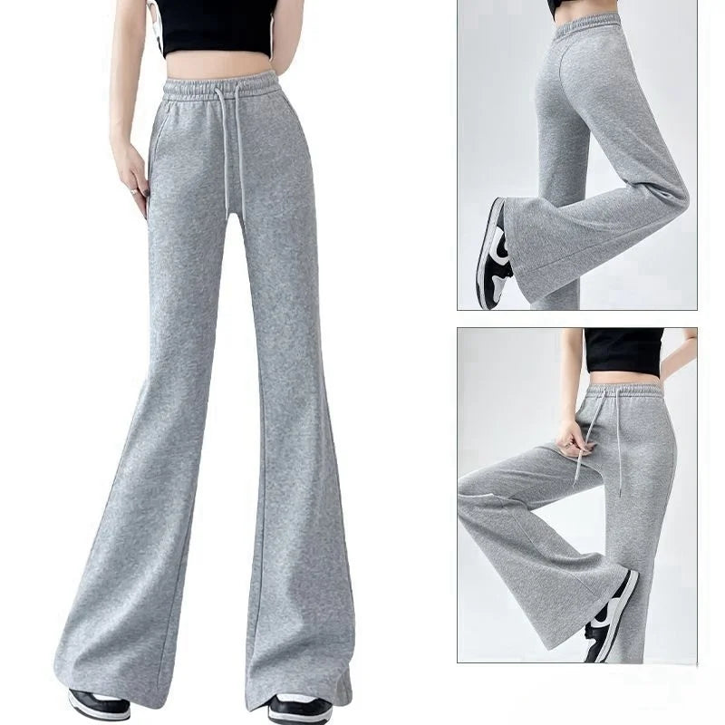 Streetwear Women Drawstring Flare Pants Casual Matching Sportswear New In Lady Leggings & Wide Leg Pants Boot Cut Long Trousers