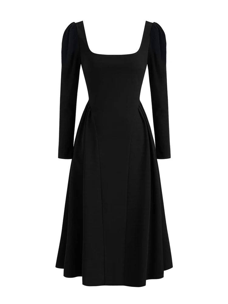 2025 New Women's Square Neck Pullover Dress Casual Elegant Commuter Wind Long Sleeve Mature Women Autumn Best Choice