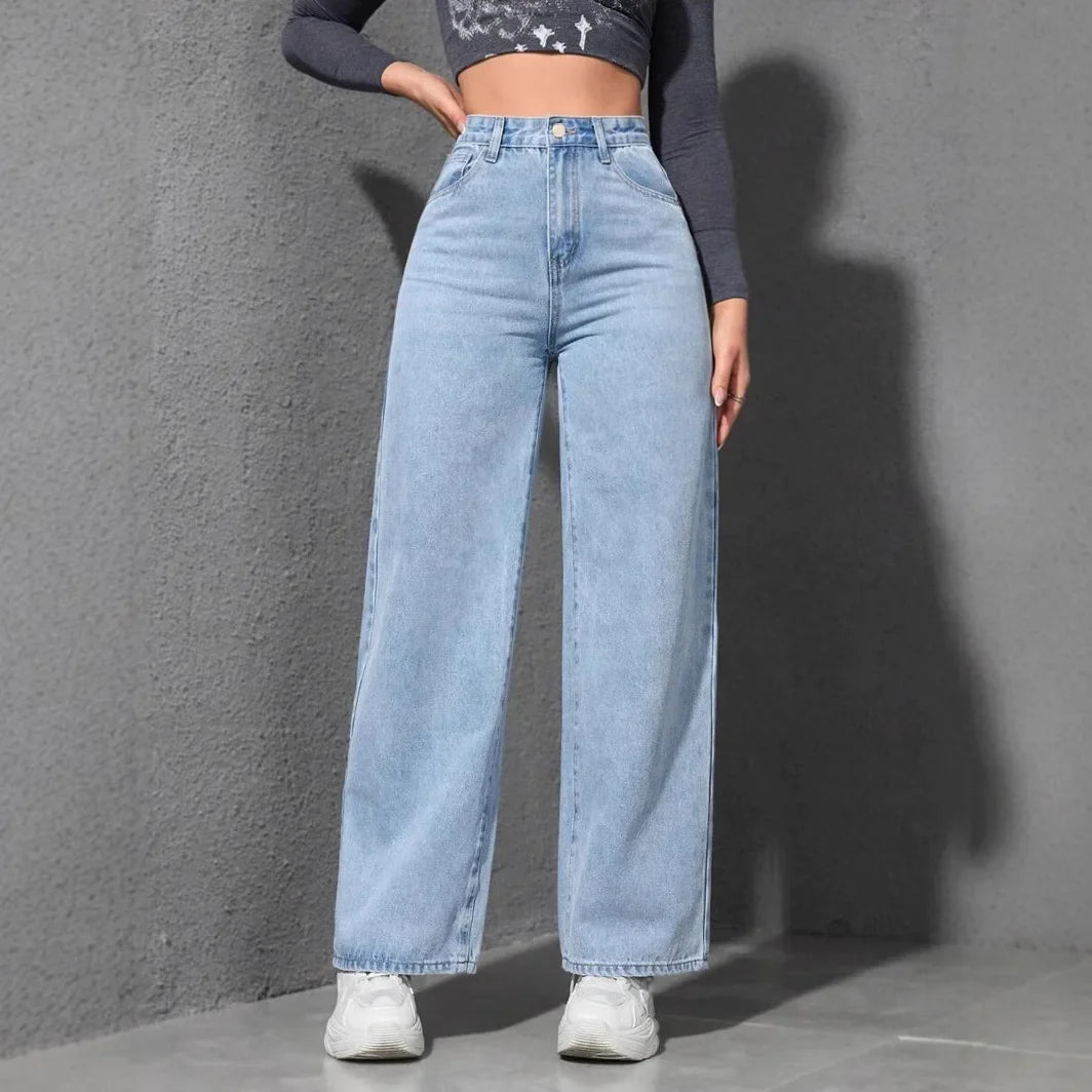 Jeans Women Denim Pant Wide Leg Pants Denims High Waist Washed Distressed Basics Straight Trousers 2025 Streetwear Floor Length